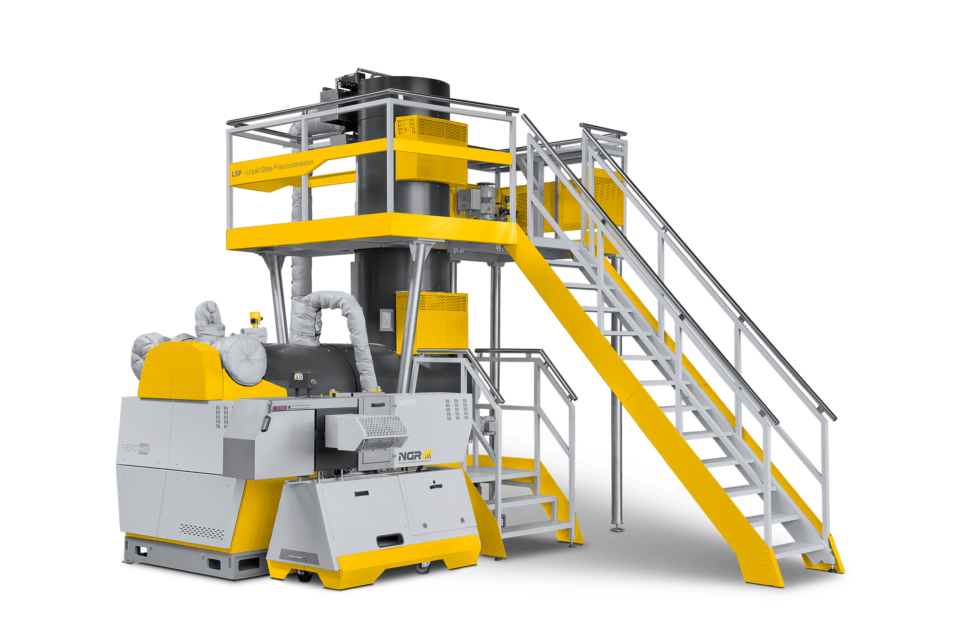 PET recycling system P:REACT PET improvement LSP liquid stae polycondensation